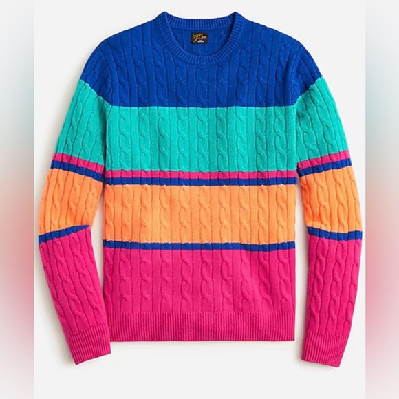 J. Crew Men’s Cashmere Cable- Knit Sweater in Stripe Size Large - Picture 1 of 6